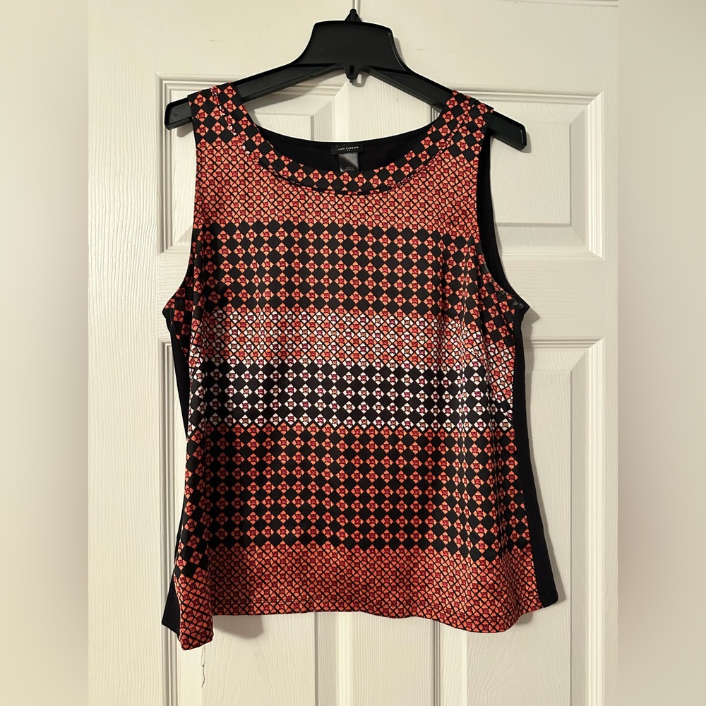 Ann Taylor Black and Red Geometric Blouse
